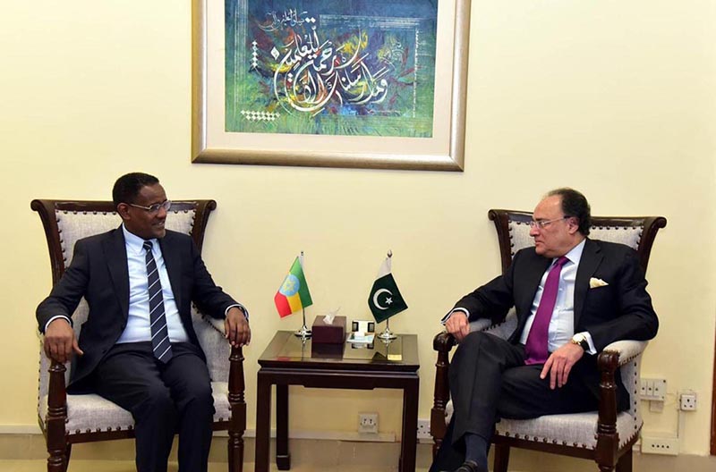 Federal Minister for Finance and Revenue, Senator Muhammad Aurangzeb, meeting with H.E. Dr. Oumer Hussein Oba, Ambassador of Ethiopia to Pakistan, to discuss bilateral trade, investment opportunities, financial cooperation and connectivity