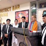 Chief justice high court of Sindh Justice Zafar Ahmed addressing to lawyers at district bar association
