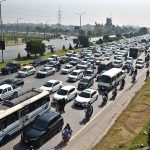 A massive traffic jam on the Islamabad Expressway during office hours causes inconvenience to commuters and delays their arrival at destinations