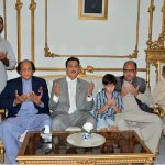 Chairman Senate Syed Yousaf Raza Gilani offers Fateha for the departed soul of late former minister Malik Mukhtar Ahmad Awan at his residence