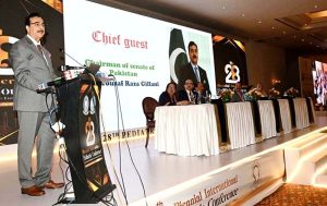 Chairman Senate, Syed Yousaf Raza Gilani addressing the 28ΤΗ Biennial international pediatric conference as chief guest