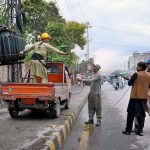 PESCO workers is removing the electricity power transformer at Hashtnagri GT Road