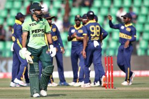 - Pakistani batsman Shadab Khan back to pavilion after out by (Arachchige) as in the background Sri Lanka Player celebrated during the one-day international (ODI) tri-series cricket match between Sri Lanka and Pakistan at the Gaddafi Cricket stadium. APP/MTF/TZD/SSH