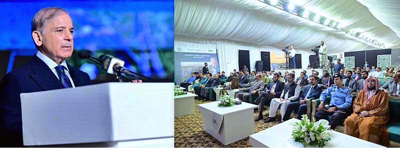 Prime Minister Muhammad Shehbaz Sharif addresses the groundbreaking ceremony of Kashmir Chowk Underpass