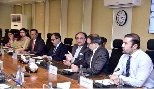 Federal Minister for Finance and Revenue, Senator Muhammad Aurangzeb, chairing the fifth meeting of the Access to Finance Steering Committee at the Finance Division today to review progress on SME, agriculture and housing finance and measures to expand access to finance