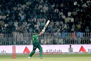 Sri Lankan batter Dunith Wellalage is bowled out during the T20 cricket match between Pakistan and Sri Lanka at Rawalpindi Cricket Stadium.