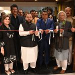 Federal Minister for National Heritage and Culture Aurangzeb Khan Khichi cuts a ribbon to inaugurate a painting exhibition by artists of the visiting Bangladeshi delegation, organized by the National Heritage and Culture Division at the Pakistan National Council of the Arts (PNCA)