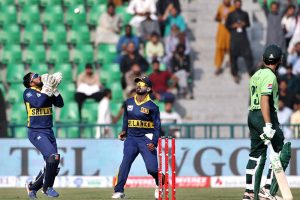 - Pakistani batsman Shadab Khan back to pavilion after out by (Arachchige) as in the background Sri Lanka Player celebrated during the one-day international (ODI) tri-series cricket match between Sri Lanka and Pakistan at the Gaddafi Cricket stadium. APP/MTF/TZD/SSH
