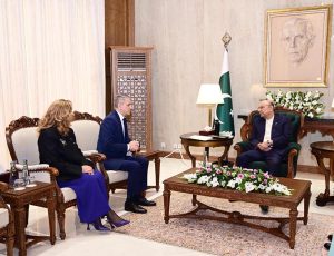 President Asif Ali Zardari in a meeting with Ambassador-designate of Azerbaijan, Mr Irfan Shakiroglu Davudov, following the presentation of credentials at Aiwan-e-Sadr