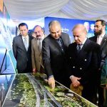 Prime Minister Muhammad Shehbaz Sharif receives a briefing at the groundbreaking ceremony of Kashmir Chowk Underpass