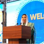 First Lady Bibi Asifa Bhutto Zardari addressing the audience at an event organised in connection with United Nations Day