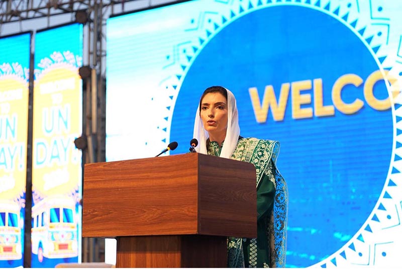First Lady Bibi Asifa Bhutto Zardari addressing the audience at an event organised in connection with United Nations Day