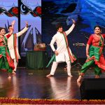 Artists from Bangladesh perform at a cultural event organized by the National Heritage and Culture Division at the Pakistan National Council of the Arts (PNCA)