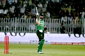 Sri Lankan batter Dunith Wellalage is bowled out during the T20 cricket match between Pakistan and Sri Lanka at Rawalpindi Cricket Stadium.