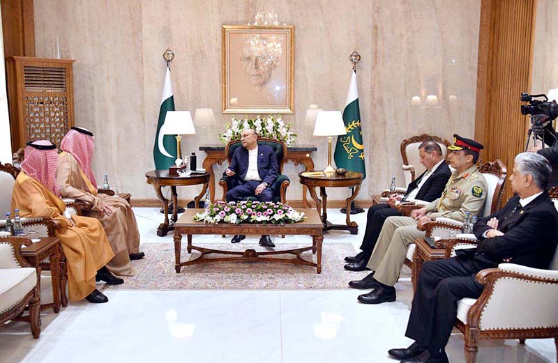 President Asif Ali Zardari presenting a memento to Ambassador-designate of Saudi Arabia, Dr Rajeh Tami Albugamy, who calls on the President to present his credentials, at Aiwan-e-Sadr