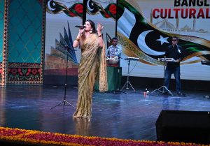 Artists from Bangladesh perform at a cultural event organized by the National Heritage and Culture Division at the Pakistan National Council of the Arts (PNCA)