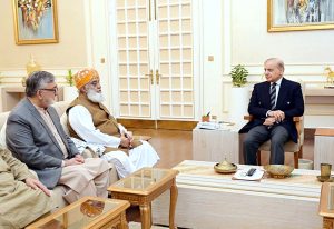 President Jamiat Ulema-e-Islam Maulana Fazl Ur Rehman calls on Prime Minister Muhammad Shehbaz Sharif at Prime Minister's House.