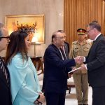 President Asif Ali Zardari receiving the credentials of Ambassador-designate of Switzerland, Mr Stéphane Laurent Rey, at Aiwan-e-Sadr