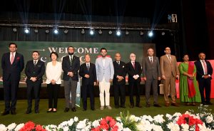 Federal Minister for Information and Broadcasting Attaullah Tarar and Ambassador of the People’s Republic of China to Pakistan H.E. Jiang Zaidong, along with other dignitaries, pose for a group photograph after jointly unveiling the launch of the China-Pakistan Information Corridor (CPIC) during a ceremony at the Pakistan-China Friendship Centre