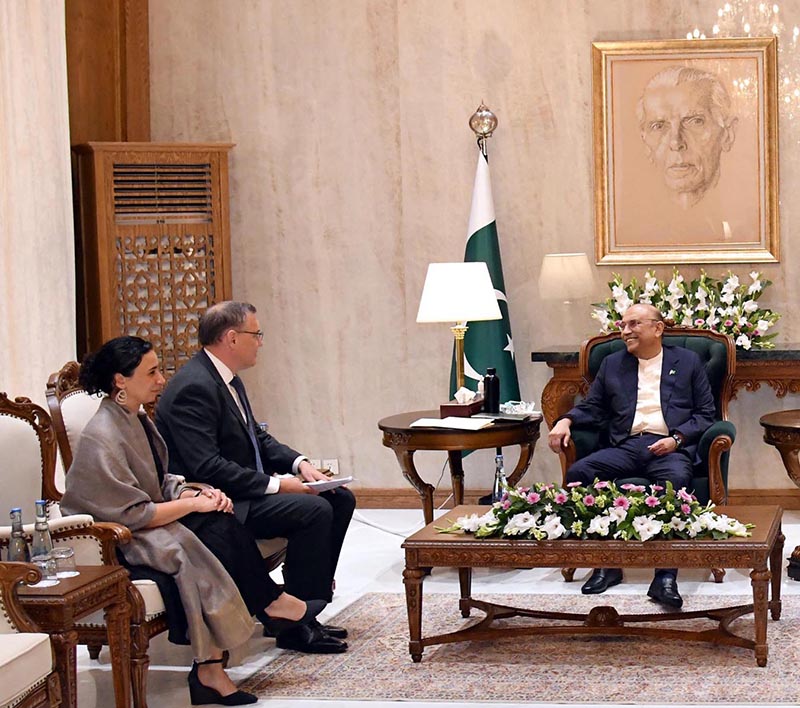 President Asif Ali Zardari in a meeting with Ambassador-designate of Switzerland, Mr. Stéphane Laurent Rey, following the presentation of credentials at Aiwan-e-Sadr