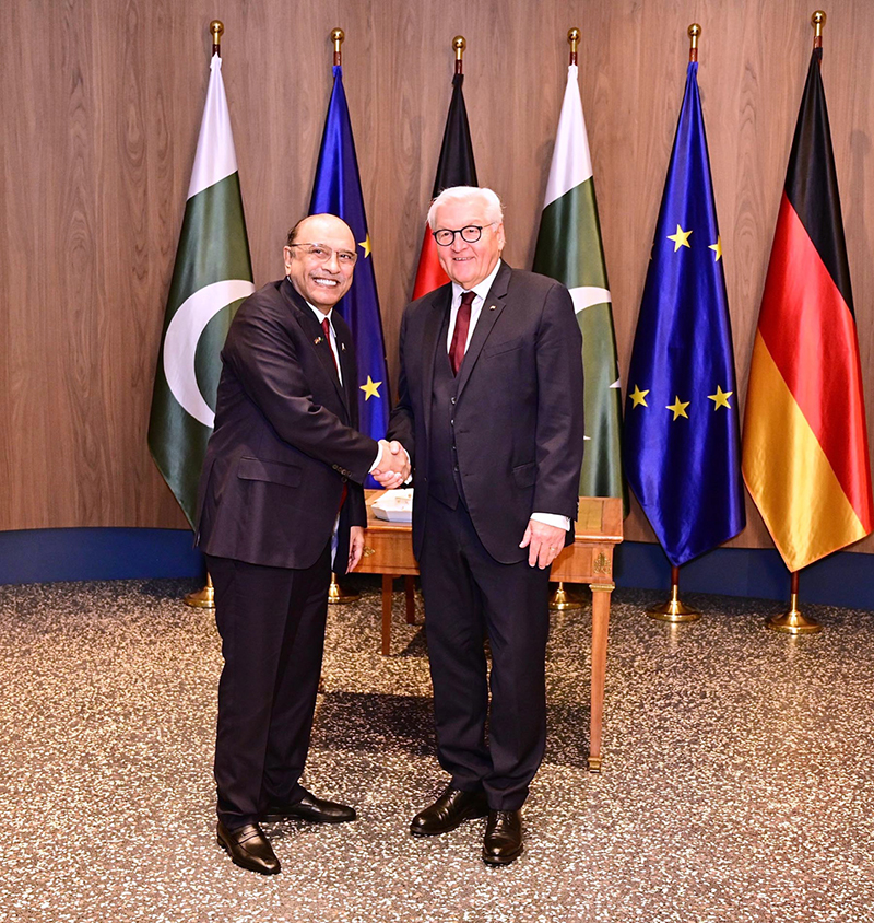 President Asif Ali Zardari shaking hands with German President Dr. Frank-Walter Steinmeier at the Office of the President