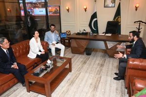 Federal Minister for Information and Broadcasting Attaullah Tarar meets Ambassador of the People’s Republic of China to Pakistan H.E. Jiang Zaidong during the launch of the China-Pakistan Information Corridor (CPIC) at the Pakistan-China Friendship Centre