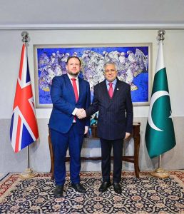 Deputy Prime Minister/Foreign Minister Senator Muhammad Ishaq Dar meeting the UK Minister of State for Middle East, North Africa, Afghanistan and Pakistan at the Foreign, Commonwealth and Development Office (FCDO), Stephen Doughty, at the Ministry of Foreign Affairs