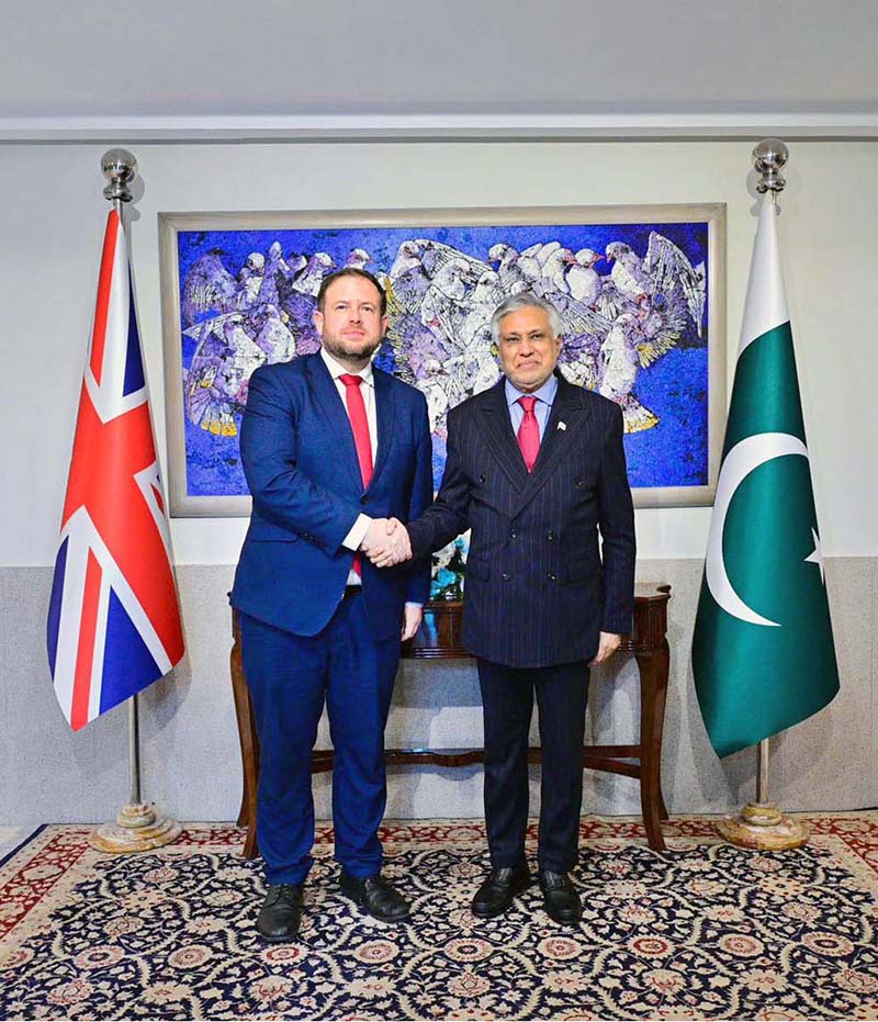 Deputy Prime Minister/Foreign Minister Senator Muhammad Ishaq Dar meeting the UK Minister of State for Middle East, North Africa, Afghanistan and Pakistan at the Foreign, Commonwealth and Development Office (FCDO), Stephen Doughty, at the Ministry of Foreign Affairs