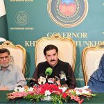 Governor Khyber Pakhtunkhwa Faisal Karim Kundi addresses a press conference at the Governor House