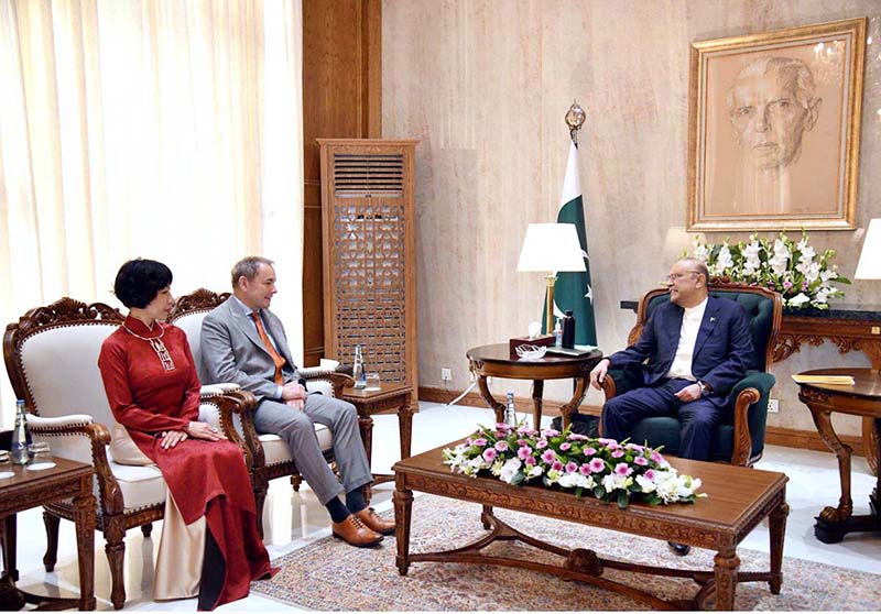 President Asif Ali Zardari meeting Ambassador-designate of France, Mr. Jean-Noël Poirier, following the presentation of credentials at Aiwan-e-Sadr
