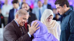 Prime Minister Muhammad Shehbaz Sharif interacts with Daanish School Alumni at the inaugural ceremony of Daanish School