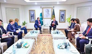 Deputy Prime Minister/Foreign Minister Senator Muhammad Ishaq Dar meeting the UK Minister of State for Middle East, North Africa, Afghanistan and Pakistan at the Foreign, Commonwealth and Development Office (FCDO), Stephen Doughty, at the Ministry of Foreign Affairs