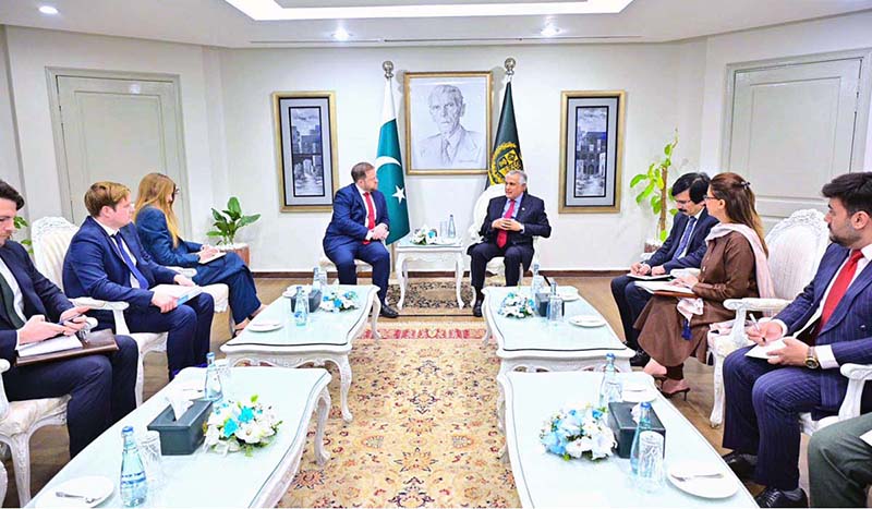 Deputy Prime Minister/Foreign Minister Senator Muhammad Ishaq Dar meeting the UK Minister of State for Middle East, North Africa, Afghanistan and Pakistan at the Foreign, Commonwealth and Development Office (FCDO), Stephen Doughty, at the Ministry of Foreign Affairs