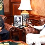 Federal Minister for Religious Affairs and Interfaith Harmony Sardar Muhammad Yousuf calls on Sindh Governor Syed Muhammad Nihal Hashmi at Governor House