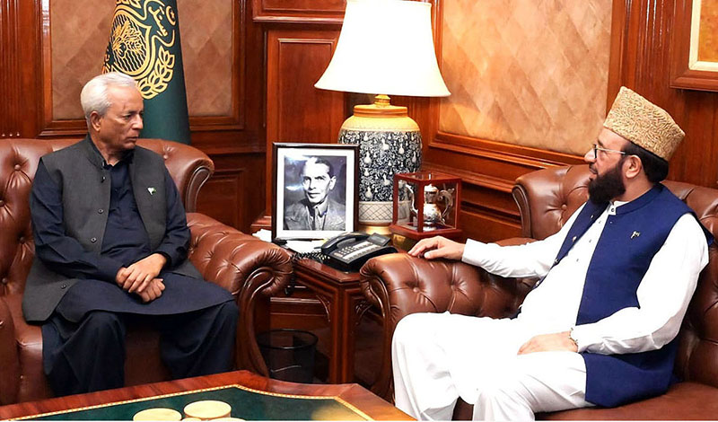 Federal Minister for Religious Affairs and Interfaith Harmony Sardar Muhammad Yousuf calls on Sindh Governor Syed Muhammad Nihal Hashmi at Governor House