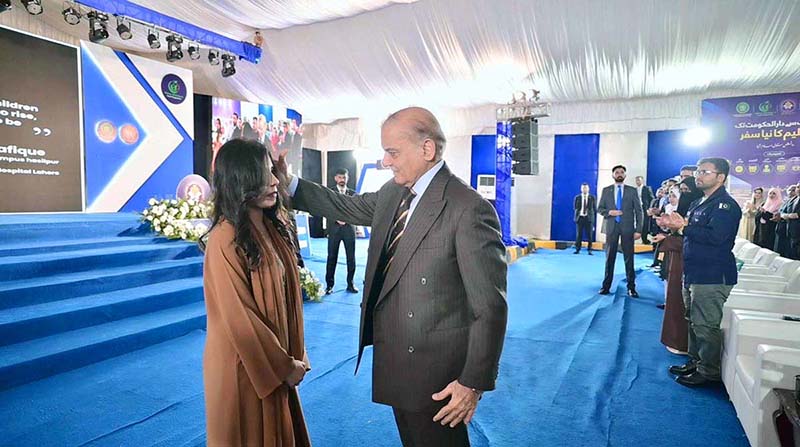Prime Minister Muhammad Shehbaz Sharif interacts with Daanish School Alumni at the inaugural ceremony of Daanish School