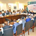 German Ambassador to Pakistan Ms. Ina Lepel addresses members of the Multan Chamber of Commerce and Industry during a meeting to discuss matters of mutual interest