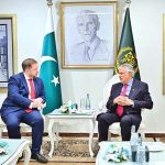 Deputy Prime Minister/Foreign Minister Senator Muhammad Ishaq Dar meeting the UK Minister of State for Middle East, North Africa, Afghanistan and Pakistan at the Foreign, Commonwealth and Development Office (FCDO), Stephen Doughty, at the Ministry of Foreign Affairs