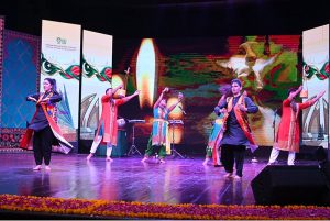 Artists from Bangladesh perform at a cultural event organized by the National Heritage and Culture Division at the Pakistan National Council of the Arts (PNCA)