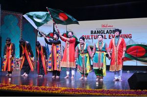 Artists from Bangladesh perform at a cultural event organized by the National Heritage and Culture Division at the Pakistan National Council of the Arts (PNCA)
