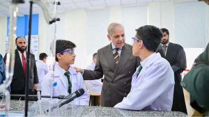 Prime Minister Muhammad Shehbaz Sharif interacts with students at Daanish School