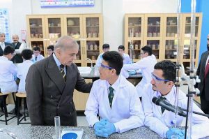 Prime Minister Muhammad Shehbaz Sharif interacts with students at Daanish School