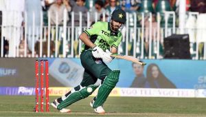 Pakistan’s batter, Hasan Nawaz bowled out during the ODI tri-nation series match against England at Rawalpindi Cricket Stadium