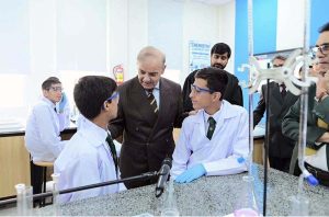 Prime Minister Muhammad Shehbaz Sharif interacts with students at Daanish School