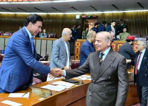 Prime Minister Muhammad Shehbaz Sharif meets with the Parliamentarians at the Joint session of the Parliament.