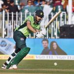 Pakistan’s batter, Arafat Minhas plays a shot during the ODI tri-nation series match against England at Rawalpindi Cricket Stadium