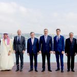 Deputy Prime Minister/Foreign Minister Senator Mohammad Ishaq Dar in a group photo with the Foreign Ministers of Türkiye, Saudi Arabia and Egypt, and their counterparts from France, Germany, Italy and the United Kingdom