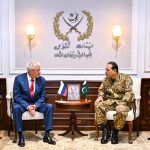 Vladimir Kolokoltsev, Minister of Internal Affairs of the Russian Federation, calls on Field Marshal Syed Asim Munir, NI (M), HJ, Chief of Army Staff and Chief of Defence Forces (COAS & CDF), at General Headquarters (GHQ)