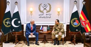 Vladimir Kolokoltsev, Minister of Internal Affairs of the Russian Federation, calls on Field Marshal Syed Asim Munir, NI (M), HJ, Chief of Army Staff and Chief of Defence Forces (COAS & CDF), at General Headquarters (GHQ)