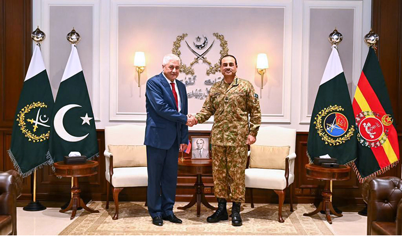 Vladimir Kolokoltsev, Minister of Internal Affairs of the Russian Federation, calls on Field Marshal Syed Asim Munir, NI (M), HJ, Chief of Army Staff and Chief of Defence Forces (COAS & CDF), at General Headquarters (GHQ)